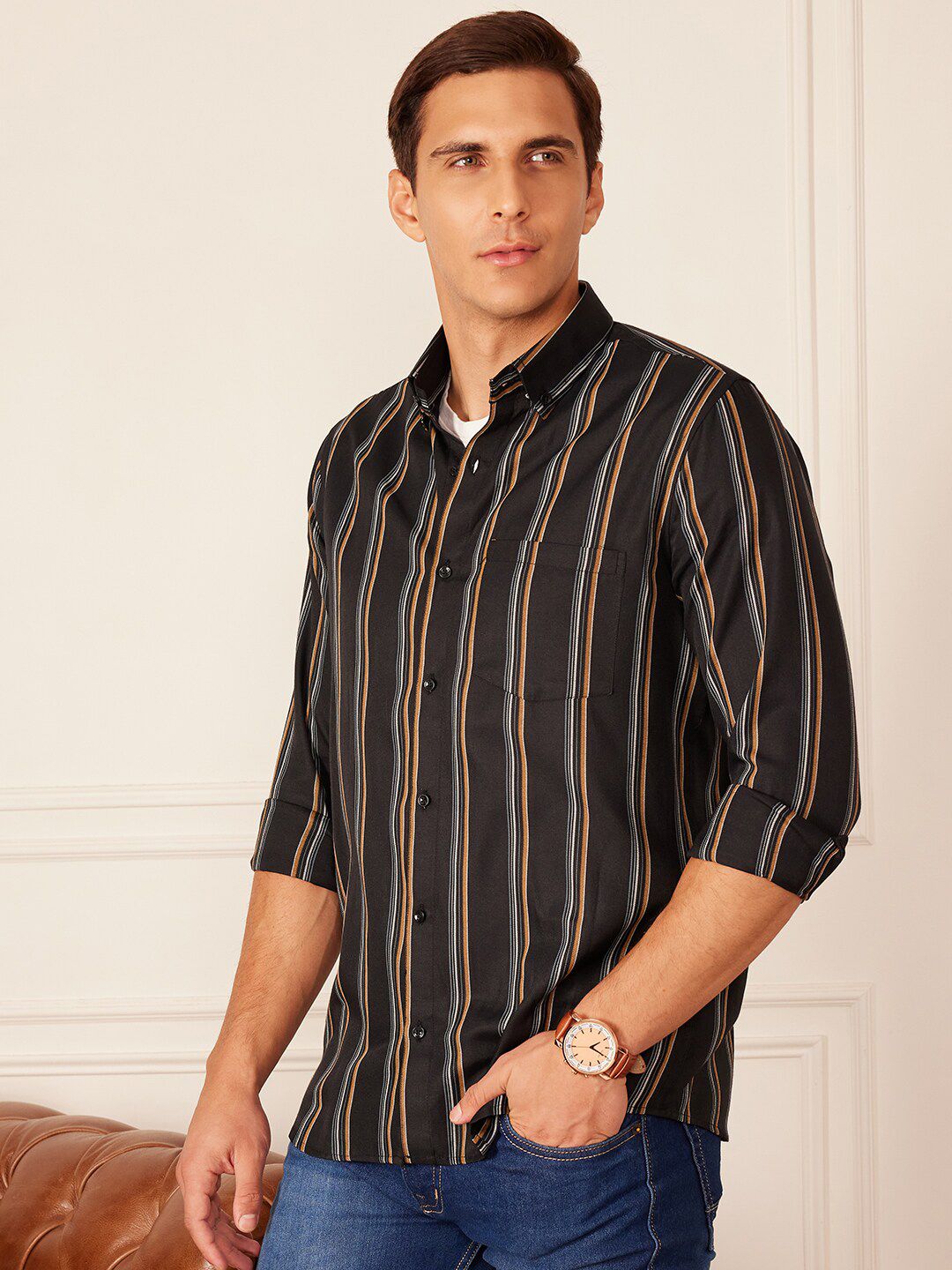 DENNISON Smart Striped Button-Down Collar Casual Shirt
