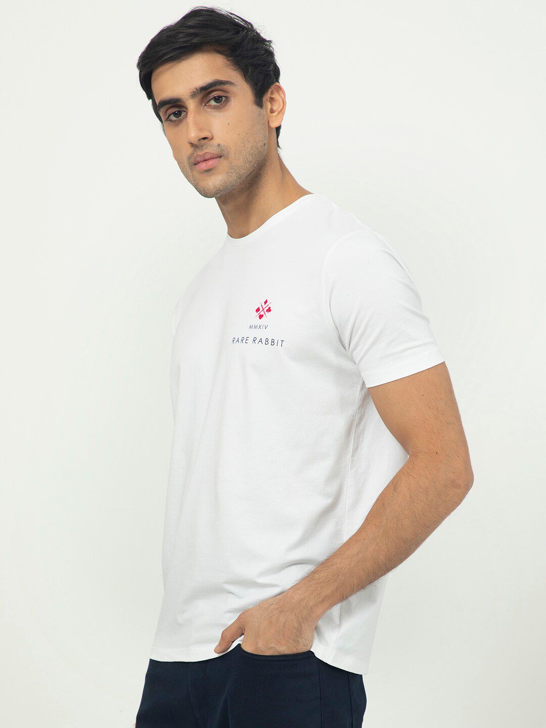 RARE RABBIT Men Castel Round Neck Slim Fit Cotton T-Shirt