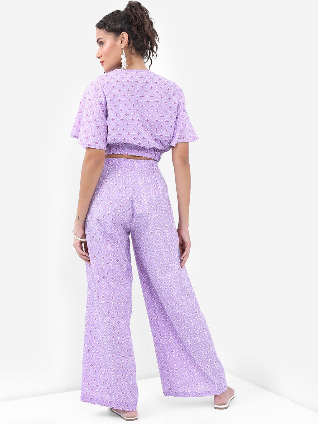 Vishudh Lavender Printed Crop Top & Palazzos Co-Ords