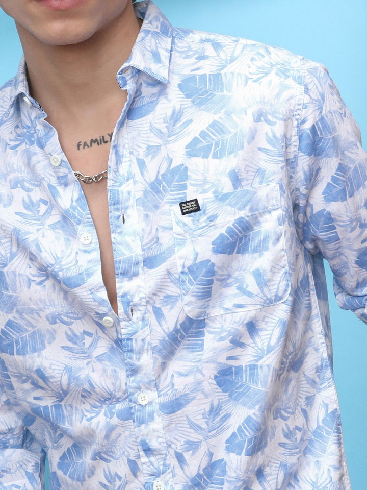 The Indian Garage Co Men Blue & White Slim Fit Printed Casual Shirt