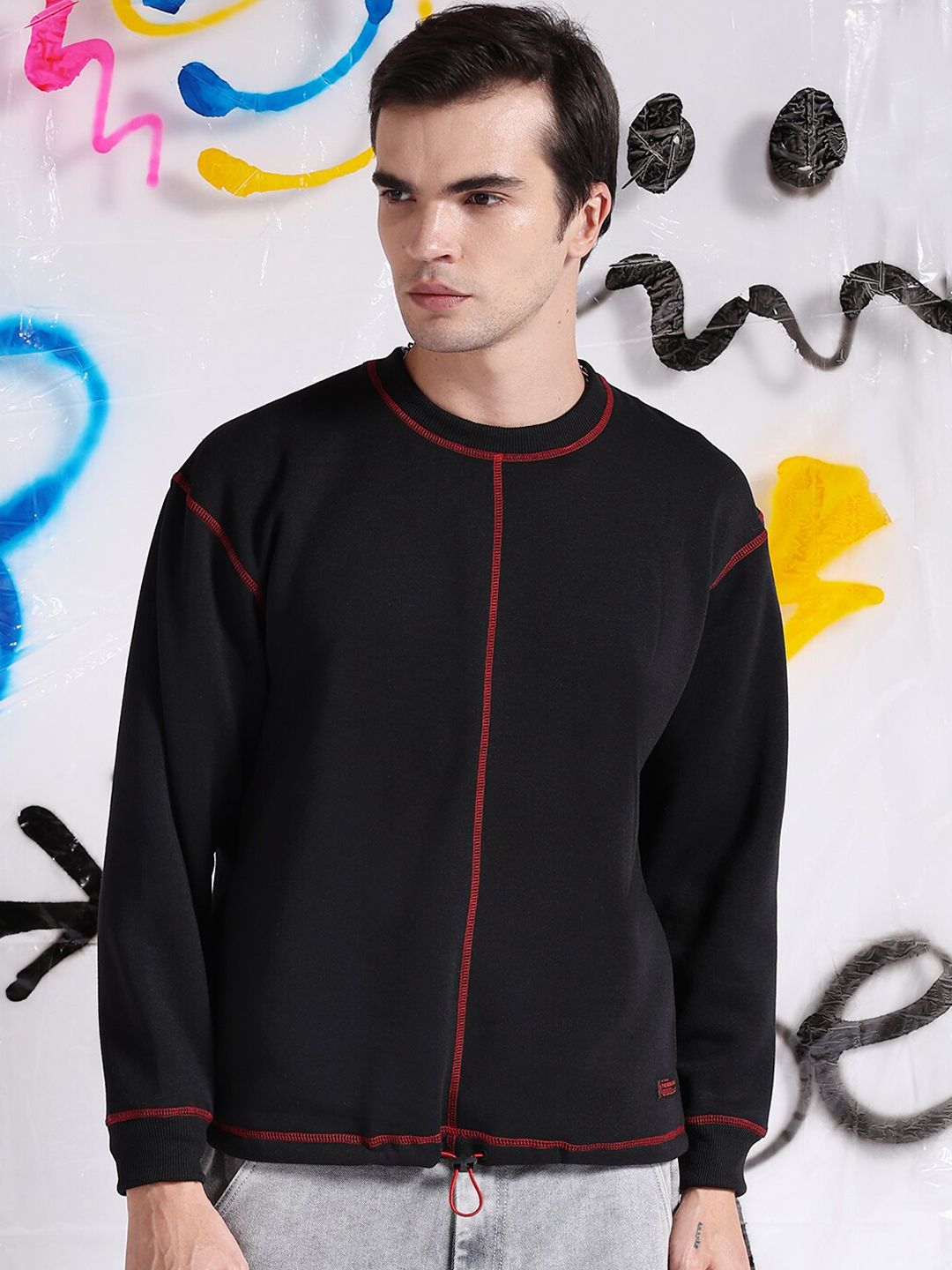 The Indian Garage Co Round Neck Long Sleeves Embroidered Pullover Sweatshirt