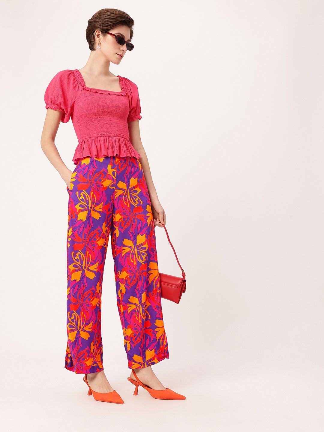 DressBerry Women Wildflowers Color Riot Wide Leg Trousers
