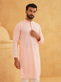 SOJANYA Checked Mandarin Collar Long Sleeves Thread Work Pure Cotton Kurta with Churidar