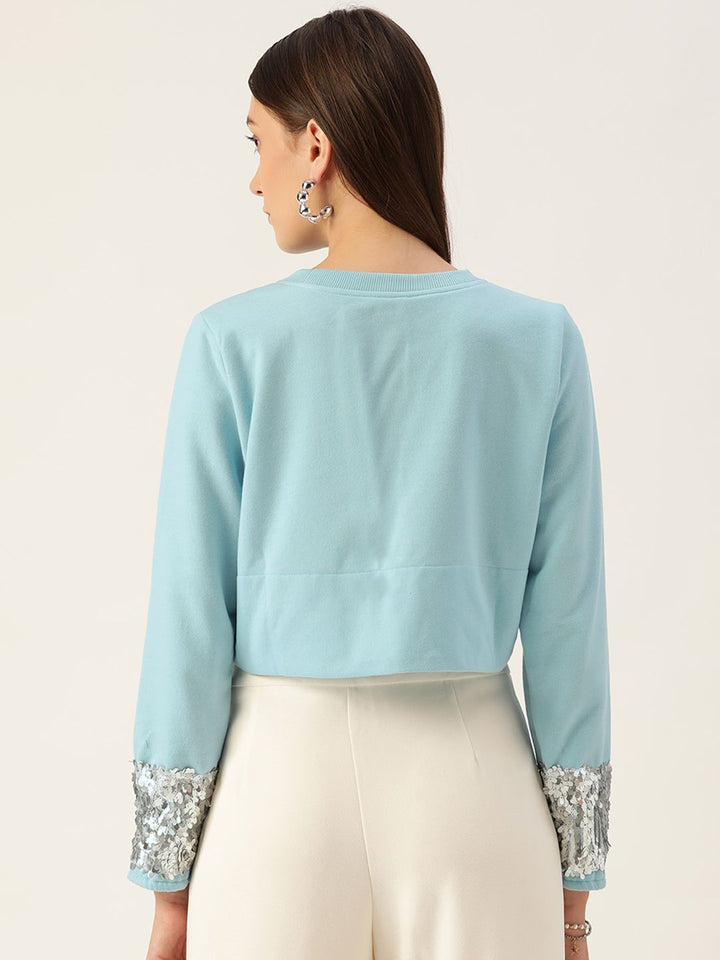 Antheaa Women Turquoise Blue Sweatshirt