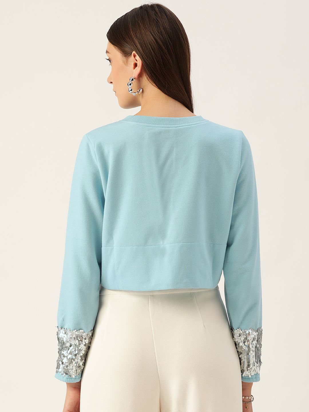 Antheaa Women Turquoise Blue Sweatshirt