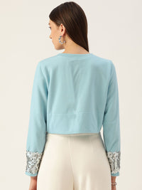 Antheaa Women Turquoise Blue Sweatshirt