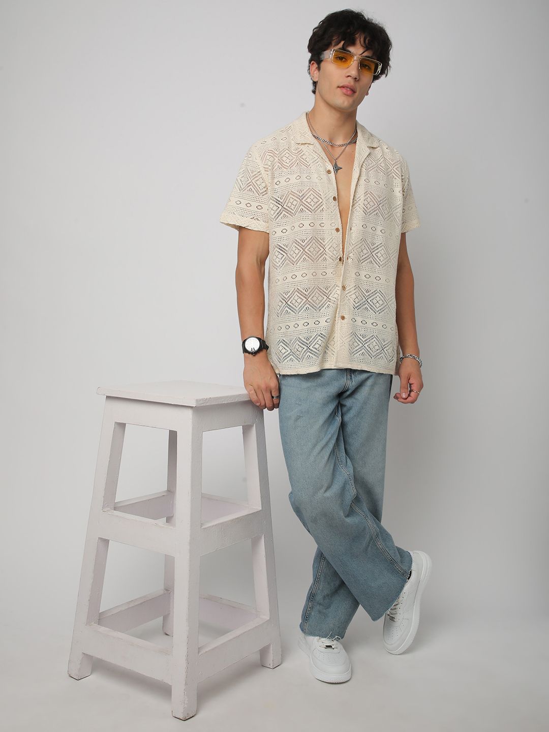 VASTRADO Men Classic Cuban Collar Ethnic Motifs Cotton Oversized Casual Shirt