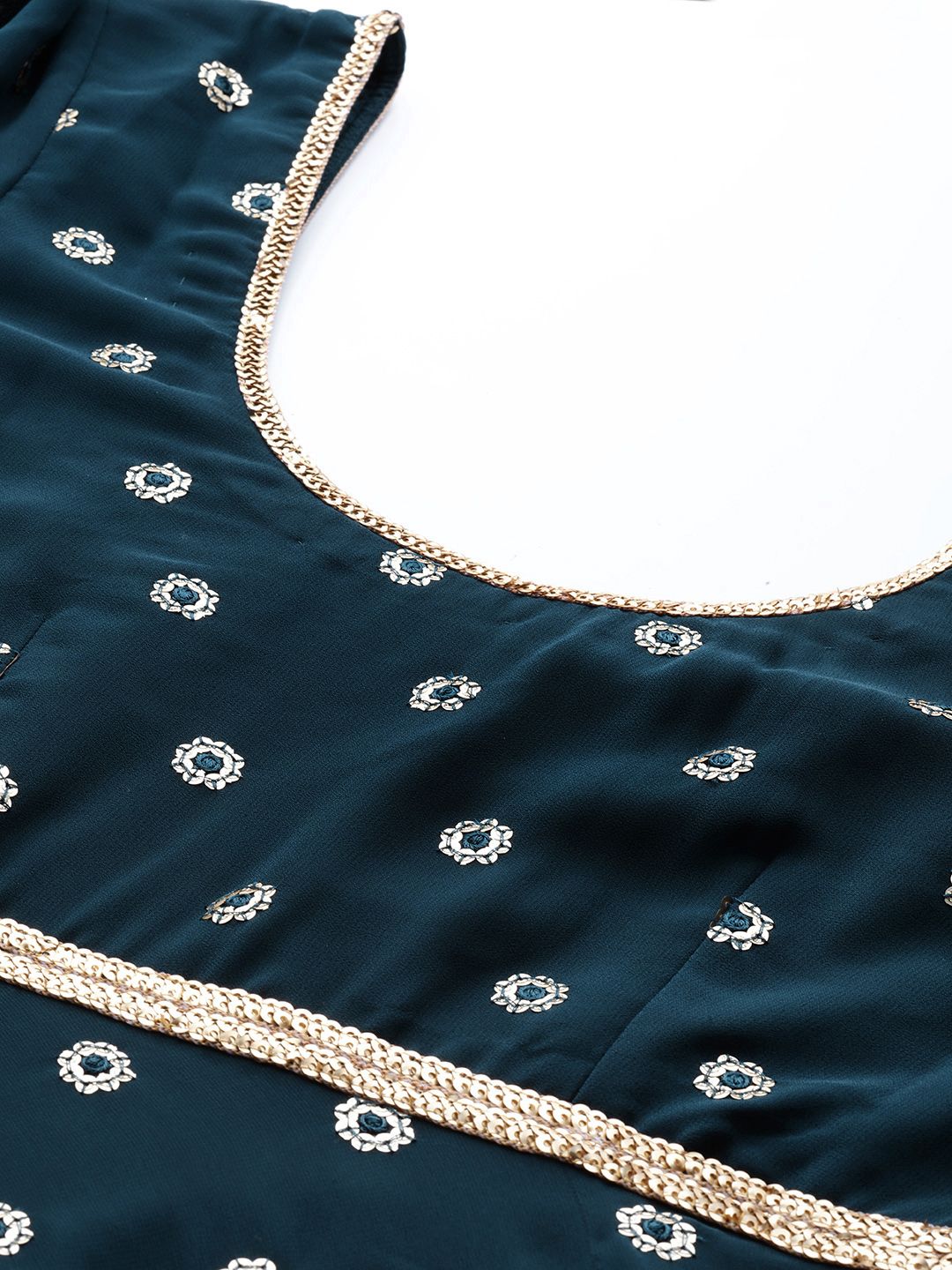 Libas Women Blue Embroidered Anarkali Kurta with Churidar & With Dupatta