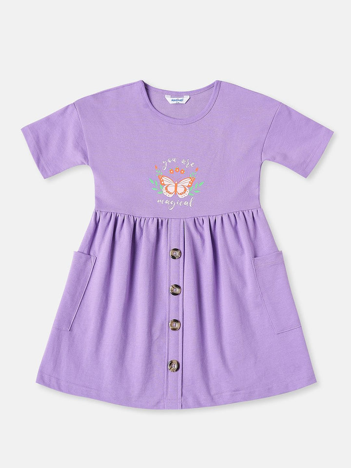 Nautinati Girls' Butterfly Print Knee Length Frock with Pockets