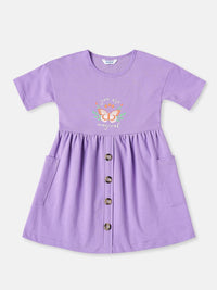 Nautinati Girls' Butterfly Print Knee Length Frock with Pockets