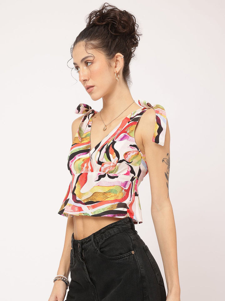 DressBerry Abstract Art Tie-Up Straps Crop Top