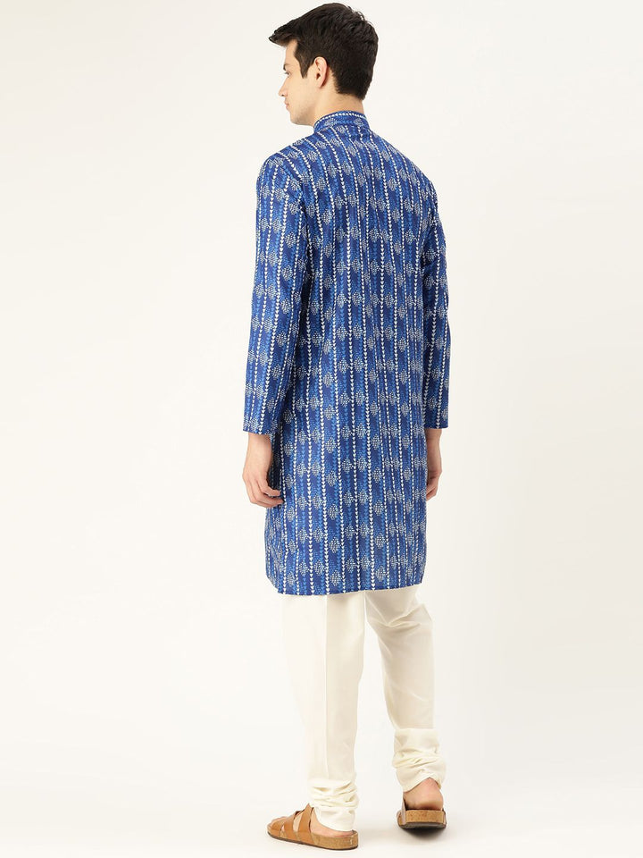 SOJANYA Lelaki Navy Blue & White Printed Straight Kurta