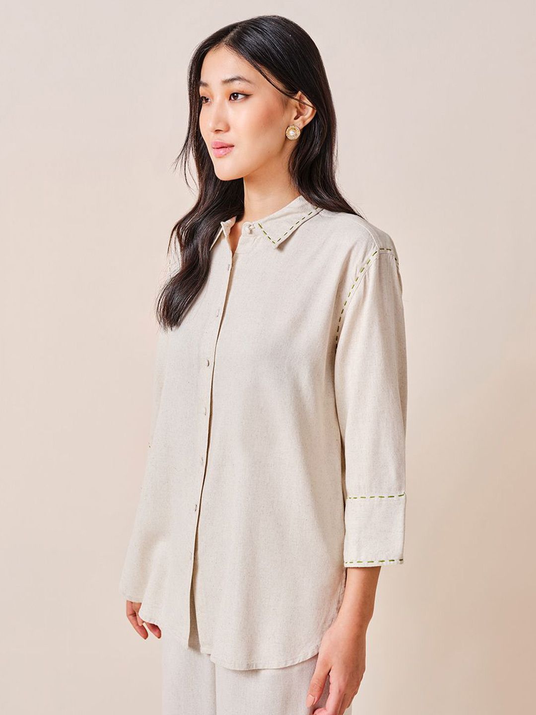 AND Shirt Collar Cuffed Sleeves shirt style Longline Top