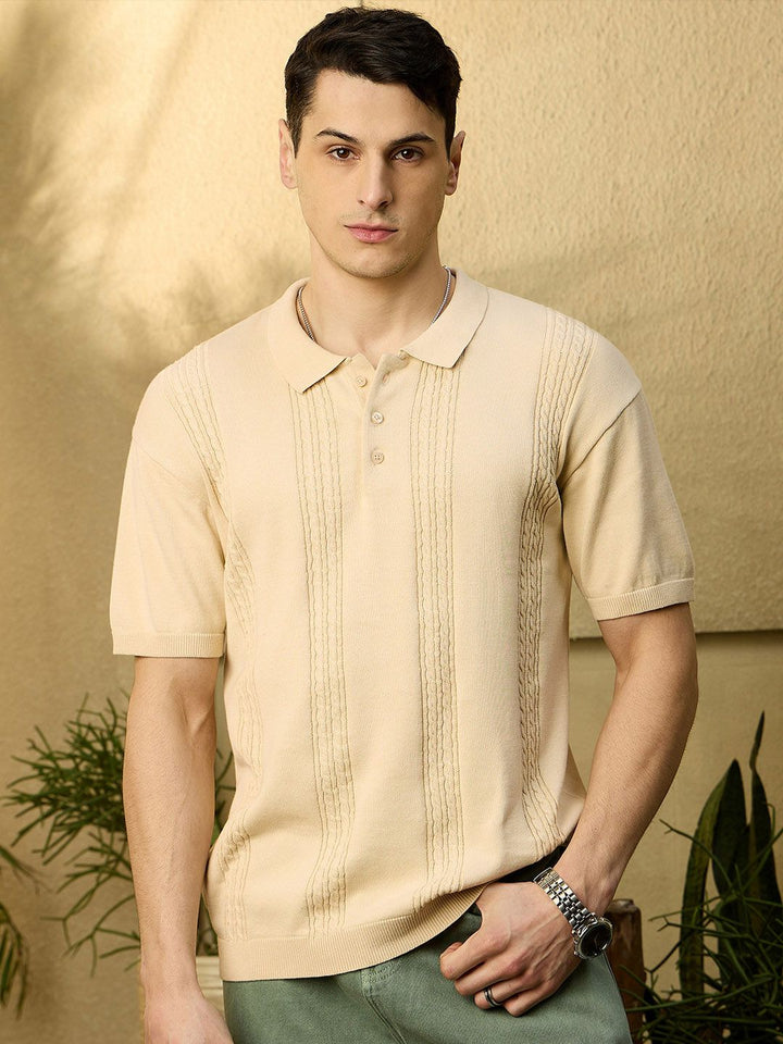 DENNISON Men Oversized Polo Collar Knitted T-Shirt