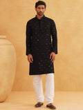 SOJANYA Geometric Embroidered Mandarin Collar Sequinned Pure Cotton Kurta with Churidar