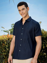 Thomas Scott Men Smart Slim Fit Spread Collar Vertical Striped Casual Shirt