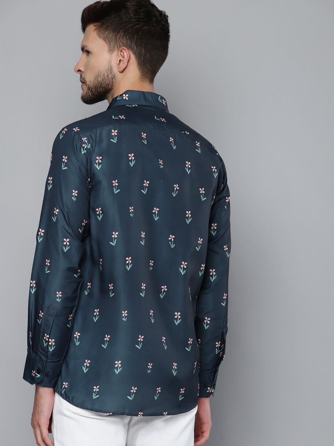 DENNISON Men Navy Blue Smart Slim Fit Floral Printed Formal Shirt