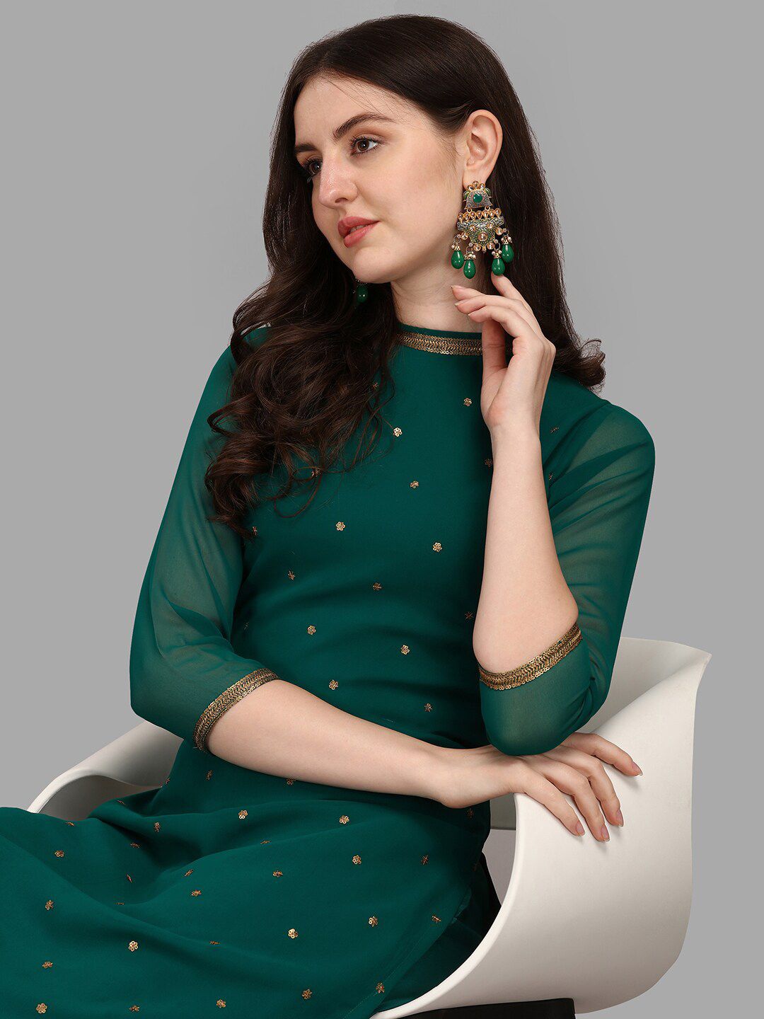 KALINI Floral Embroidered Sequinned Kurta With Trouser