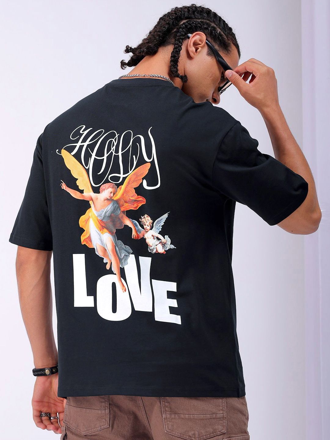The Indian Garage Co Men Back Printed Boxy Oversized Round Neck Pure Cotton T-shirt