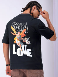 The Indian Garage Co Men Back Printed Boxy Oversized Round Neck Pure Cotton T-shirt