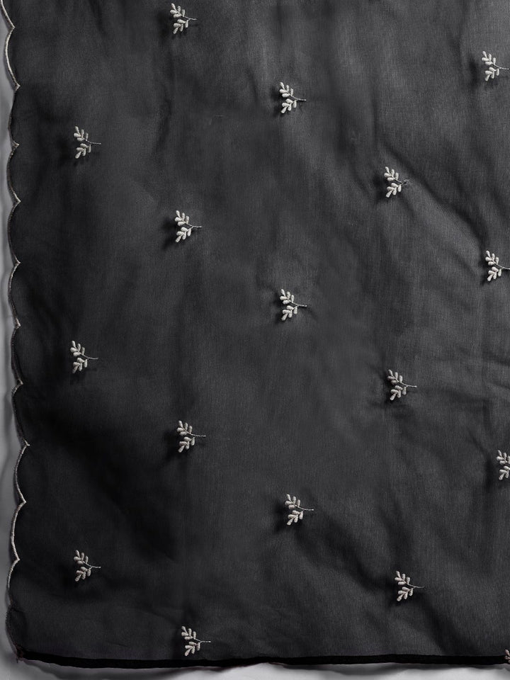 Indo Era Floral Embroidered Thread Work Kurta With Trousers & Dupatta