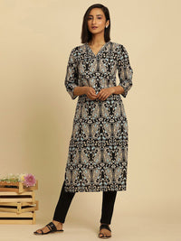 W Paisley Printed V Neck Straight Kurta