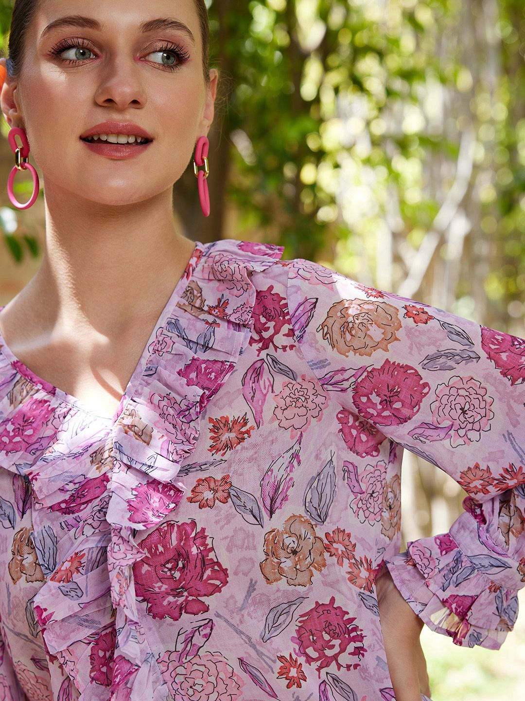 STREET 9 Pink & White Floral Printed Ruffle Top