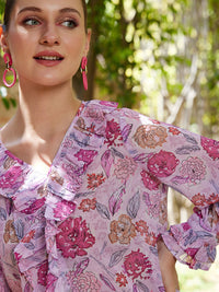 STREET 9 Pink & White Floral Printed Ruffle Top