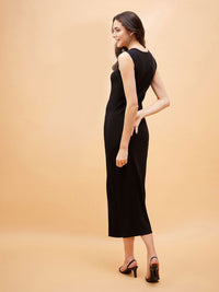 SASSAFRAS BASICS Self Design Shoulder Straps Bodycon Midi Dress