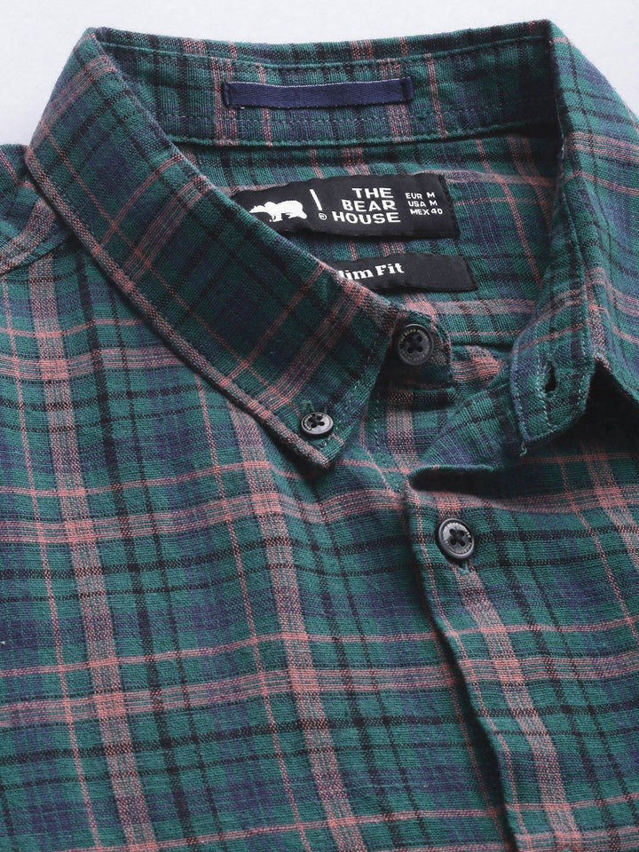 Lelaki Bear House Hijau dan Biru Memeriksa Slim Cas kasual