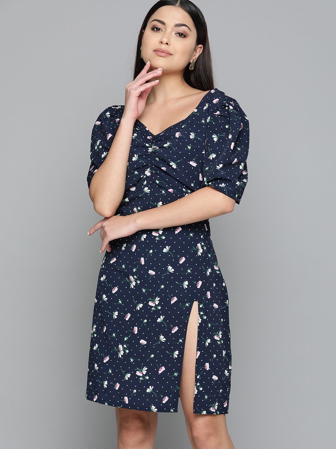 DENNISON Floral Printed Crepe A-Line Dress