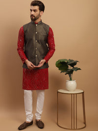 SOJANYA Ethnic Motifs Embroidered Sequined Pure Cotton Kurta with Churidar & Nehru Jacket