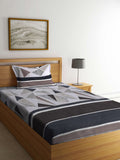 KLOTTHE Black & Grey Geometric Printed 300TC Fitted Single Bedsheet With Pillow Cover