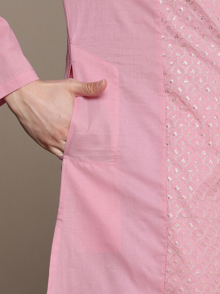 House of Pataudi Rozana Embellished Sequinned Pure Cotton Kurta