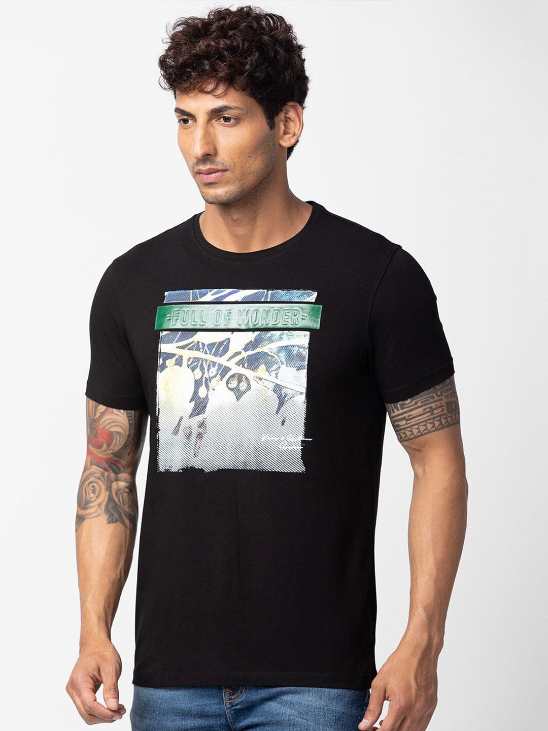 SPYKAR Men Printed Slim Fit Cotton T-shirt