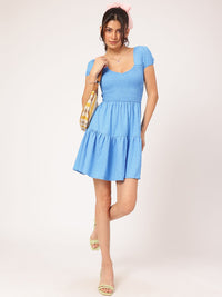 DressBerry Cute Femme Textured Tiered Smocked Mini Dress