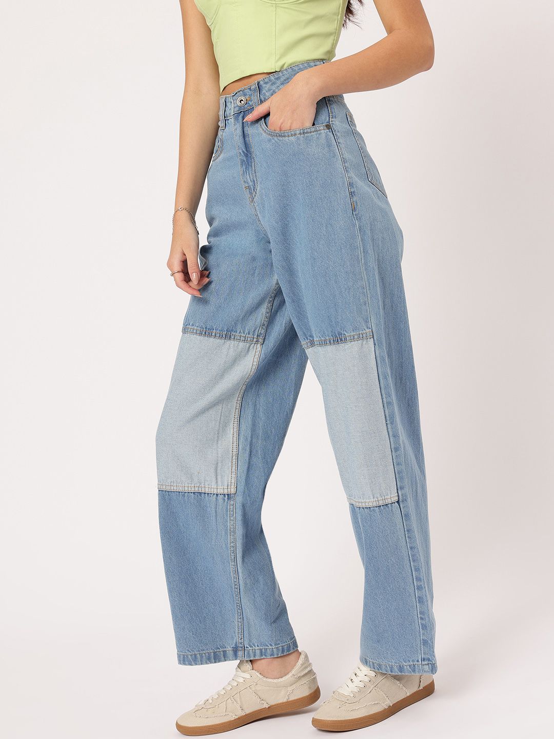 DressBerry Women Next-Gen Blues Colourblocked Baggy Fit Jeans