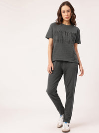 DressBerry Urban Chic Cotton Terry Relaxed Fit Printed T-Shirt & Trouser Co-Ords