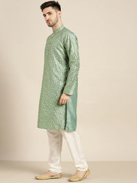 SOJANYA Kurta Bunga Berwarna Hijau & Emas Lelaki
