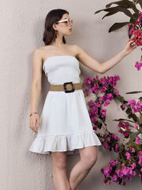 Berrylush White Strapless Smocked Fit & Flare A-Line Mini Dress