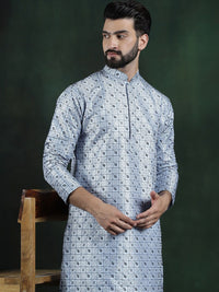 SOJANYA LUXE Geometric Woven Design Thread Work Cotton Silk Straight Kurta
