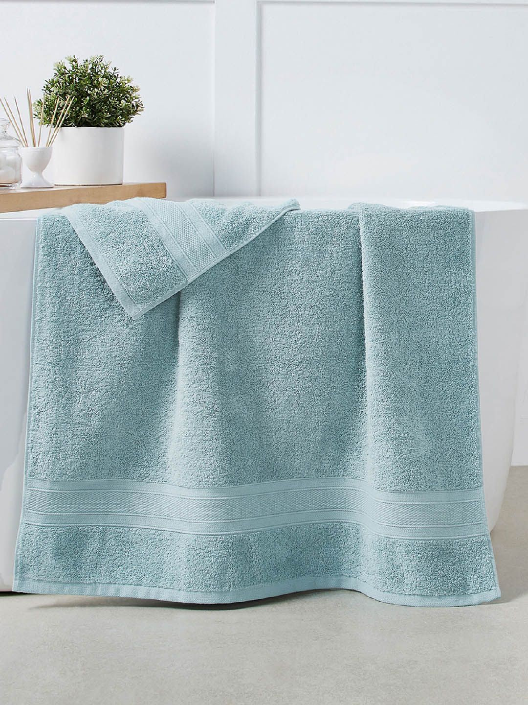 MYTRIDENT Set of 2 Turquoise Blue Solid Soft  Plush 500 GSM Cotton Bath Towels
