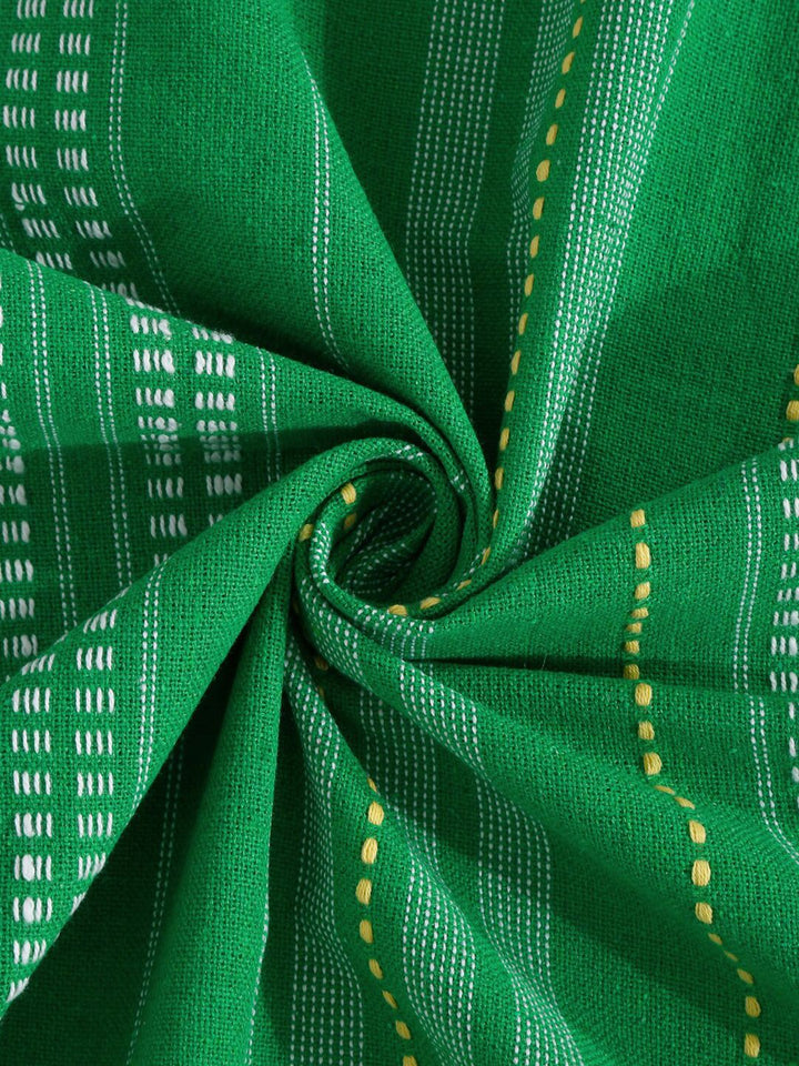 KLOTTHE Green Striped Cotton 400 TC Double King Bedsheet Set