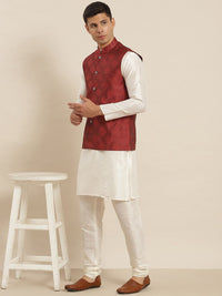 SOJANYA Mandarin Collar Straight Regular Kurta With Churidar & Nehru Jacket