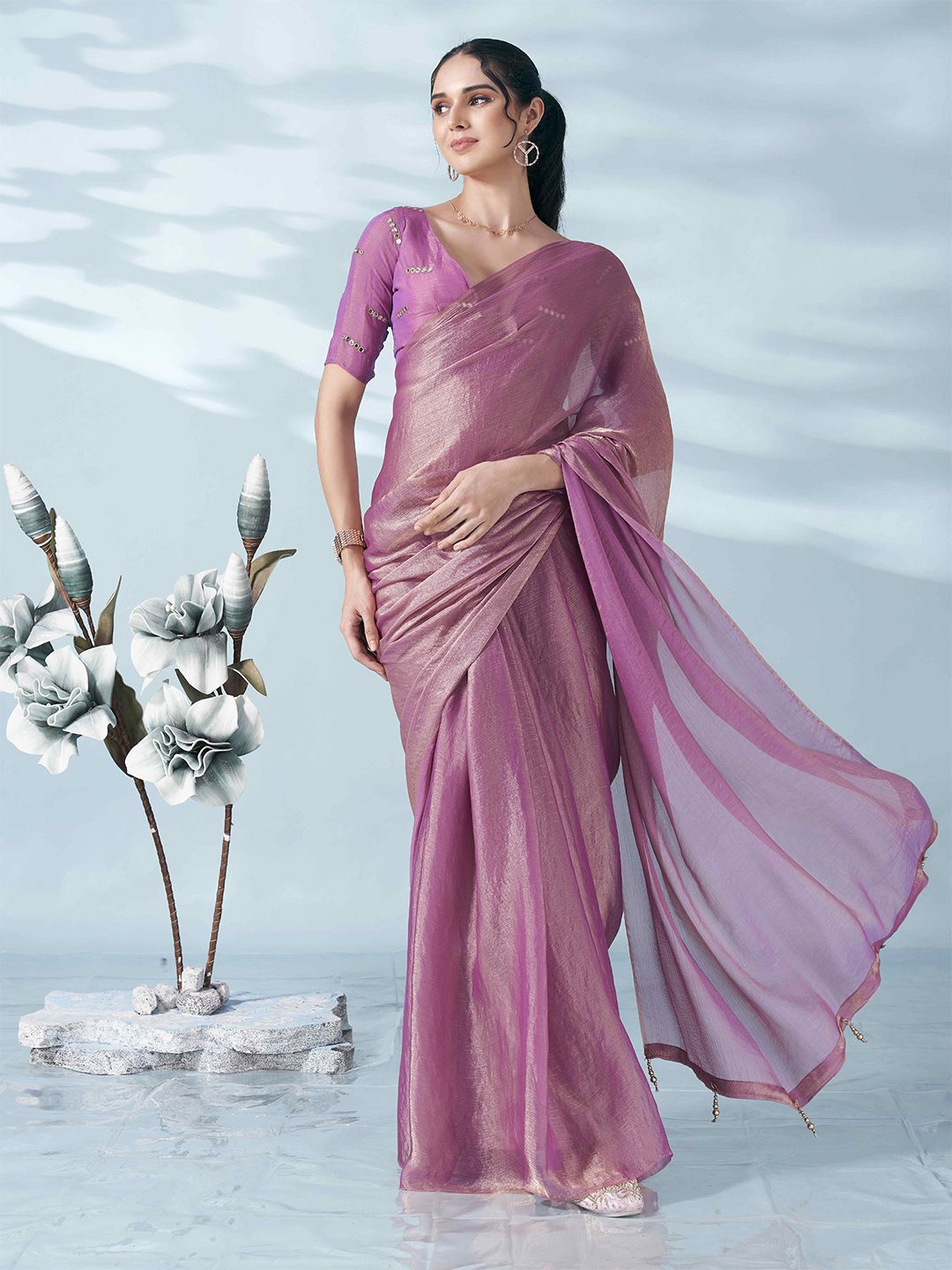 Tikhi Imli Two Tone Poly Chiffon Saree