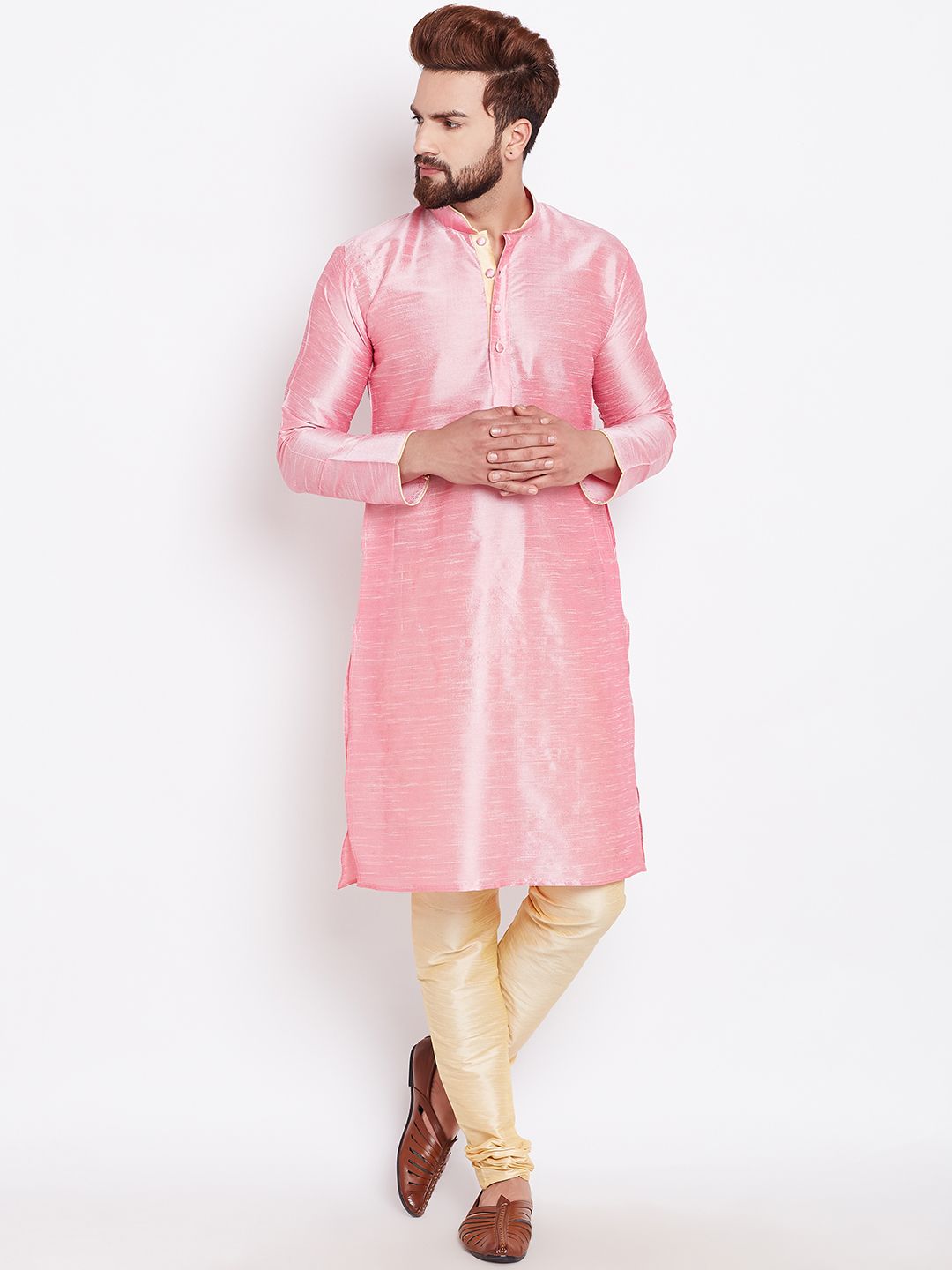 SOJANYA Men Pink Woven Design Straight Kurta