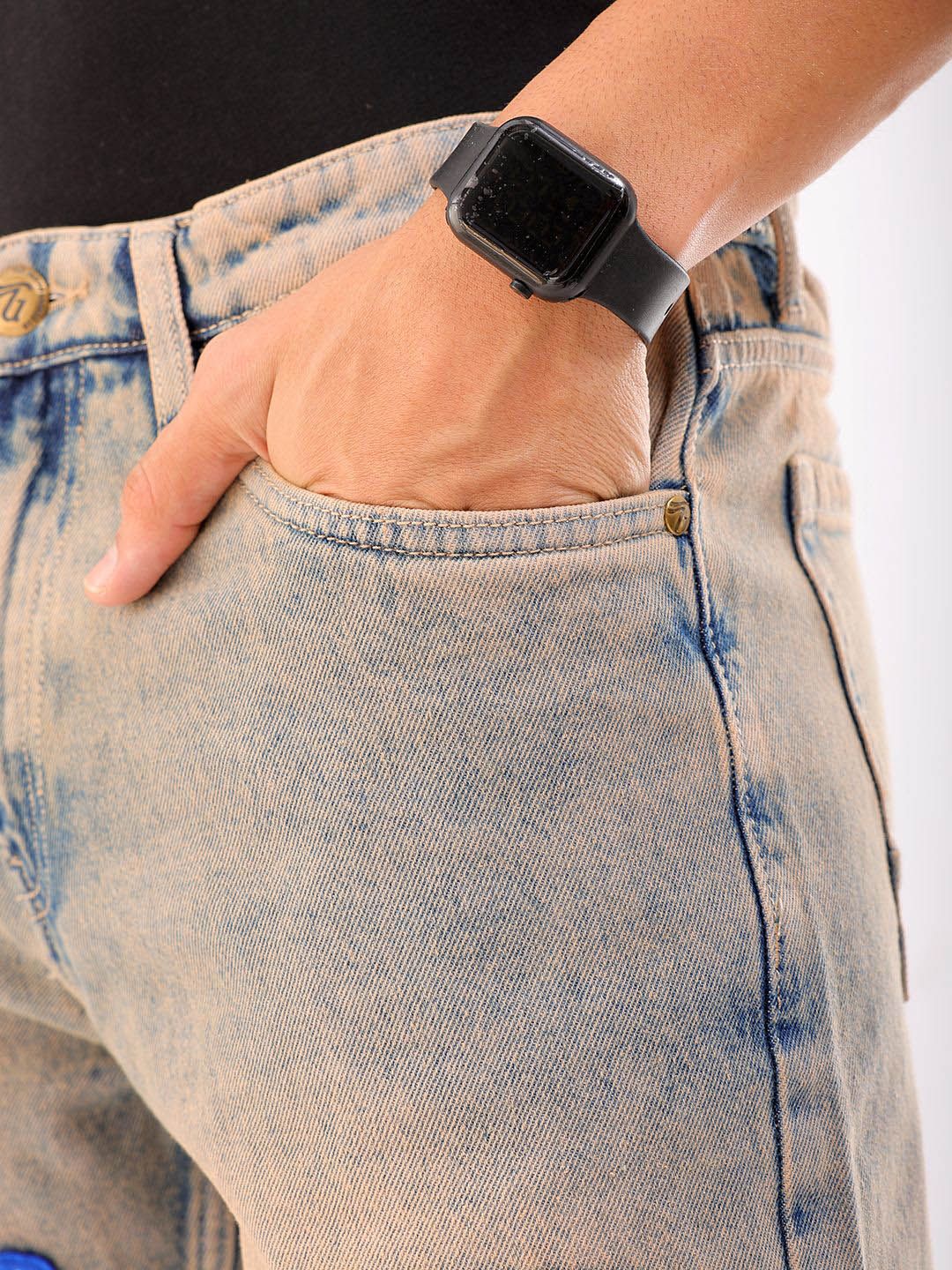 The Indian Garage Co Men Straight Fit Light FadePatch Jeans
