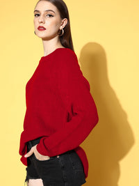 Berrylush Women Stunning Red Solid Knits Bits Sweater
