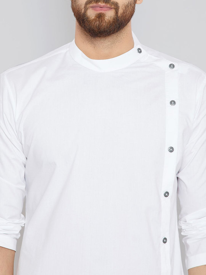 See Designs Men White Solid Asymmetric Straight Kurta