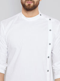 See Designs Men White Solid Asymmetric Straight Kurta